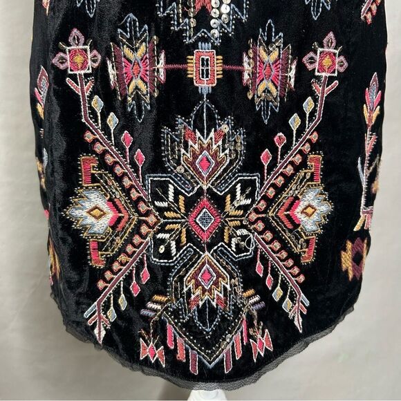 Zara Velvet Dress Black Aztec Beaded Sequin Sleeveless Whimsigoth Mini - Picture 10 of 12